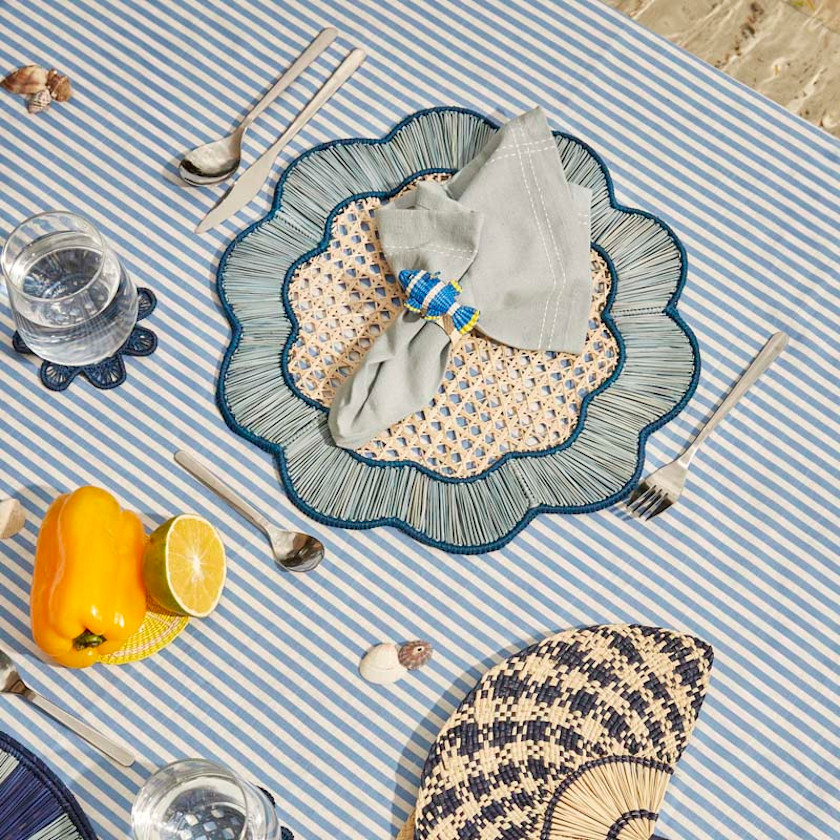 Handwoven Coro Cora Placemats, Set of 2 - Blue,Blue