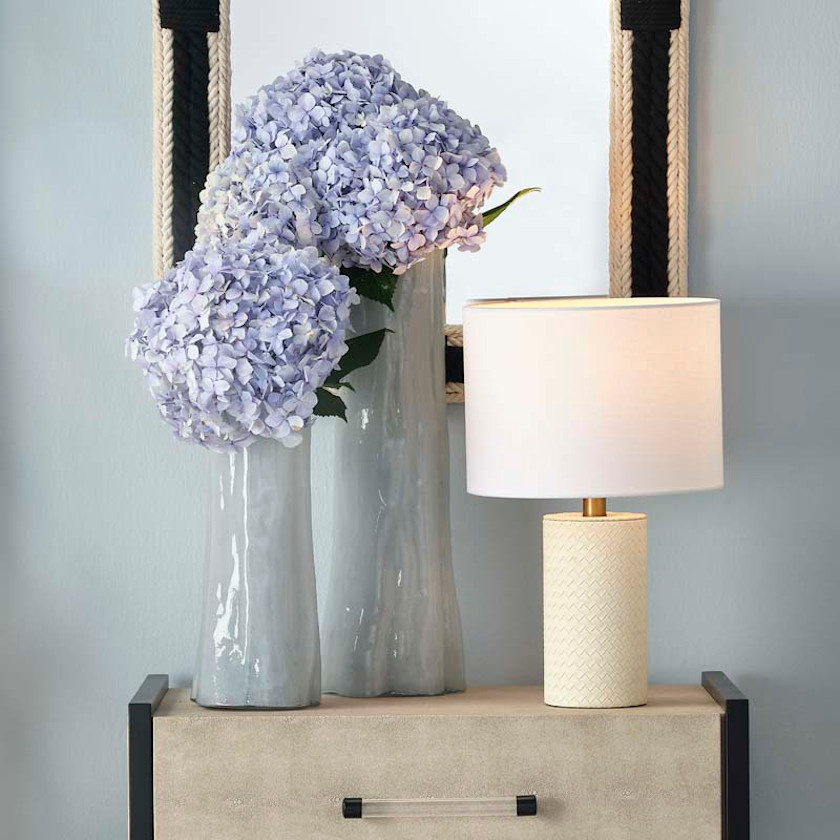 Woven Faux Leather Table Lamp - White,White