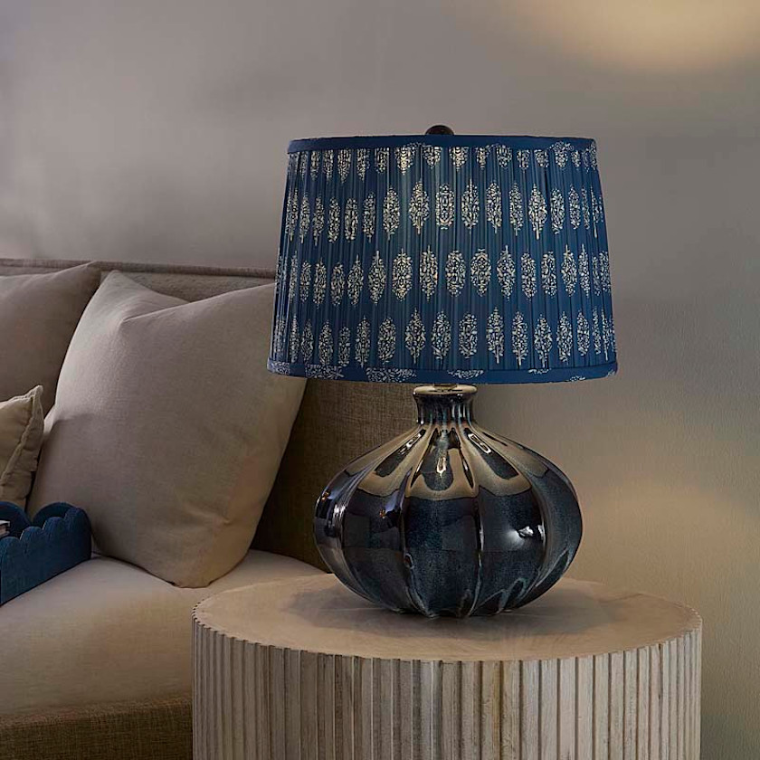 Reactive Glazed Ceramic Table Lamp,Blue