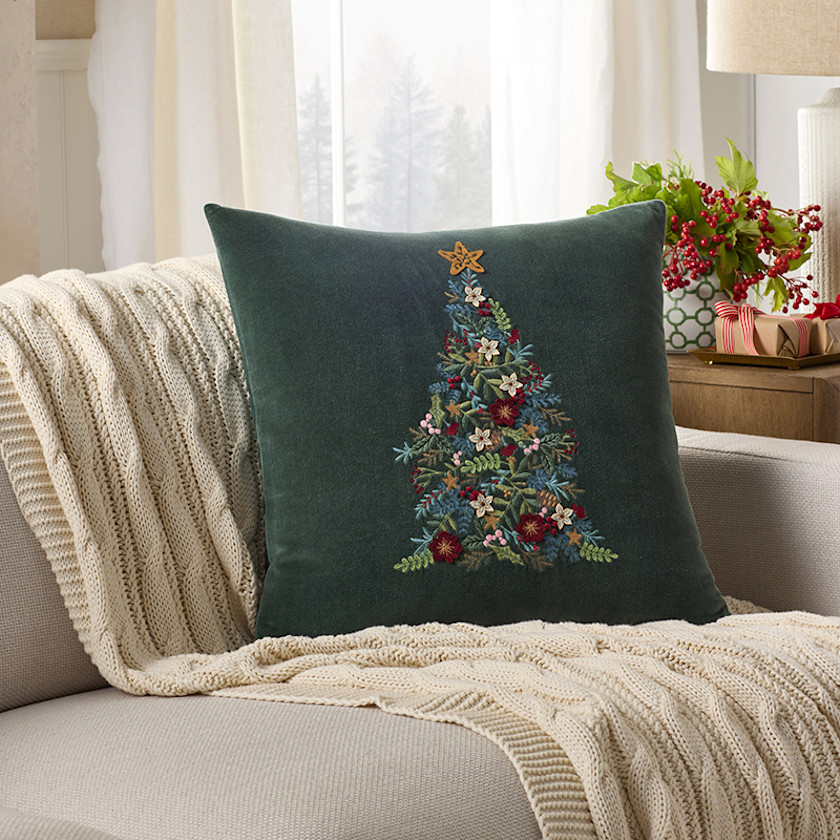 Velvet Embroidered Decorative Square Pillow Cover,Green Multi