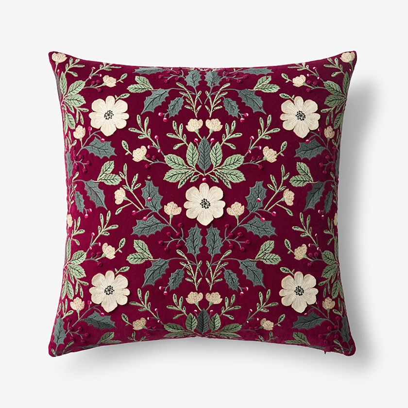 Velvet Embroidered Decorative Square Pillow Cover