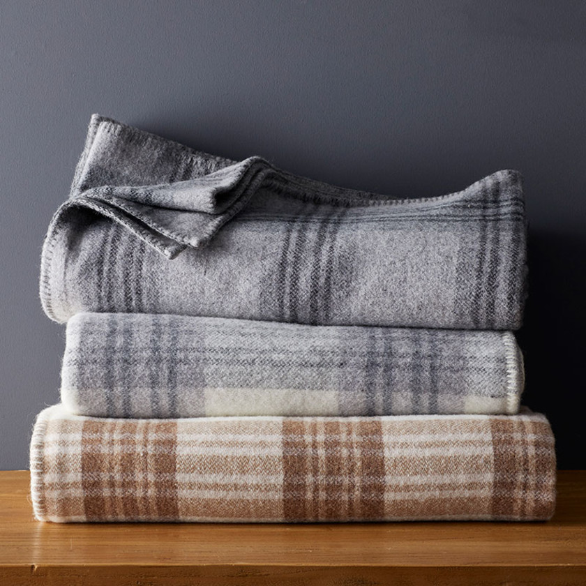 Ledge Plaid Merino Wool Throw - Cream,Cream
