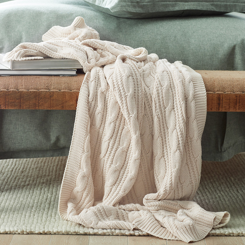 Chunky Cable Knit Throw - Khaki Green,Khaki/Green