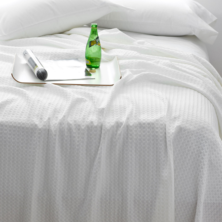 Textured Waffle Cotton & TENCEL™ Lyocell Blanket - White, Full,White