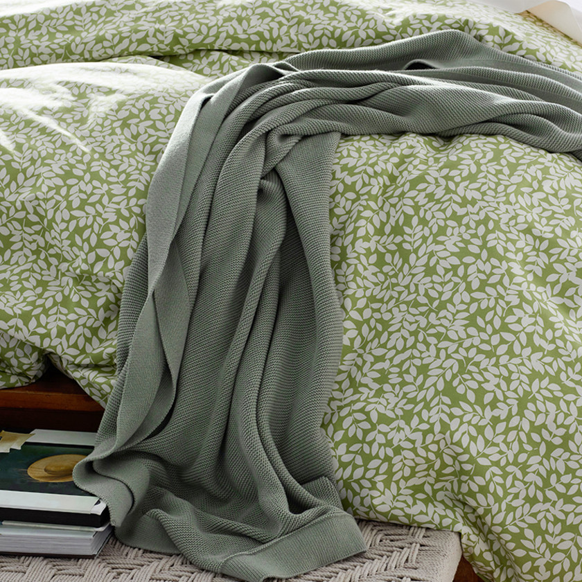 Classic All Season Breathable Cotton Knit Throw,Green