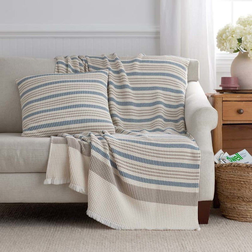 Cadence Stripe Throw - Blue Taupe,Blue Taupe