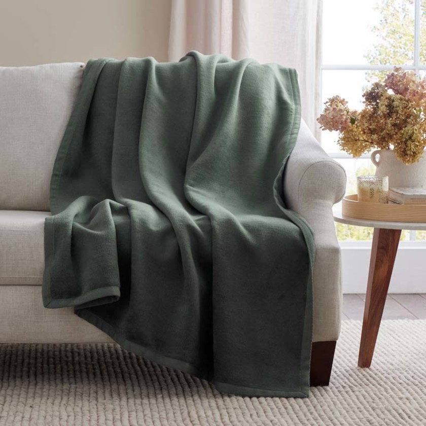 Cotton/Acrylic Fleece Throw - Olive,Olive