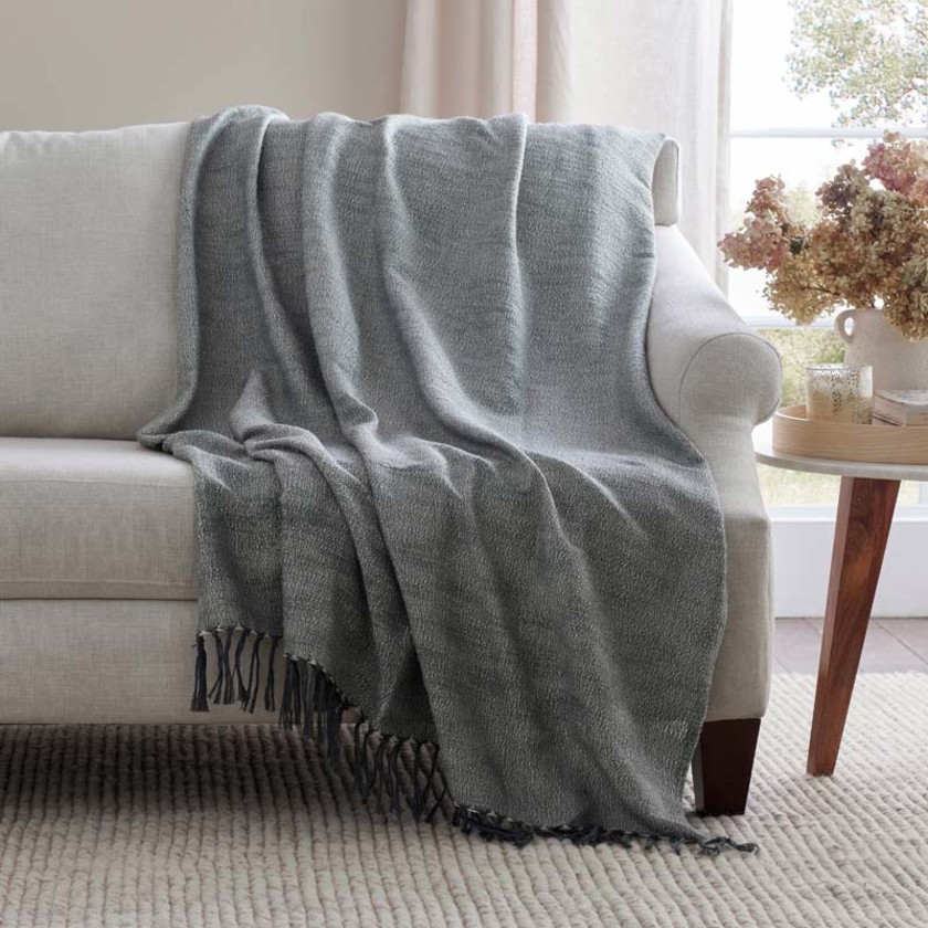 Yarn-Dyed Fringe Throw - Blue,Blue