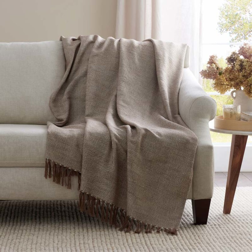 Yarn-Dyed Fringe Throw - Brown,Brown