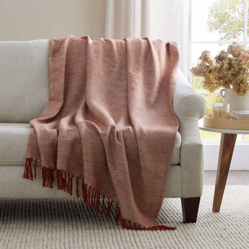 Yarn-Dyed Fringe Throw - Red,Red