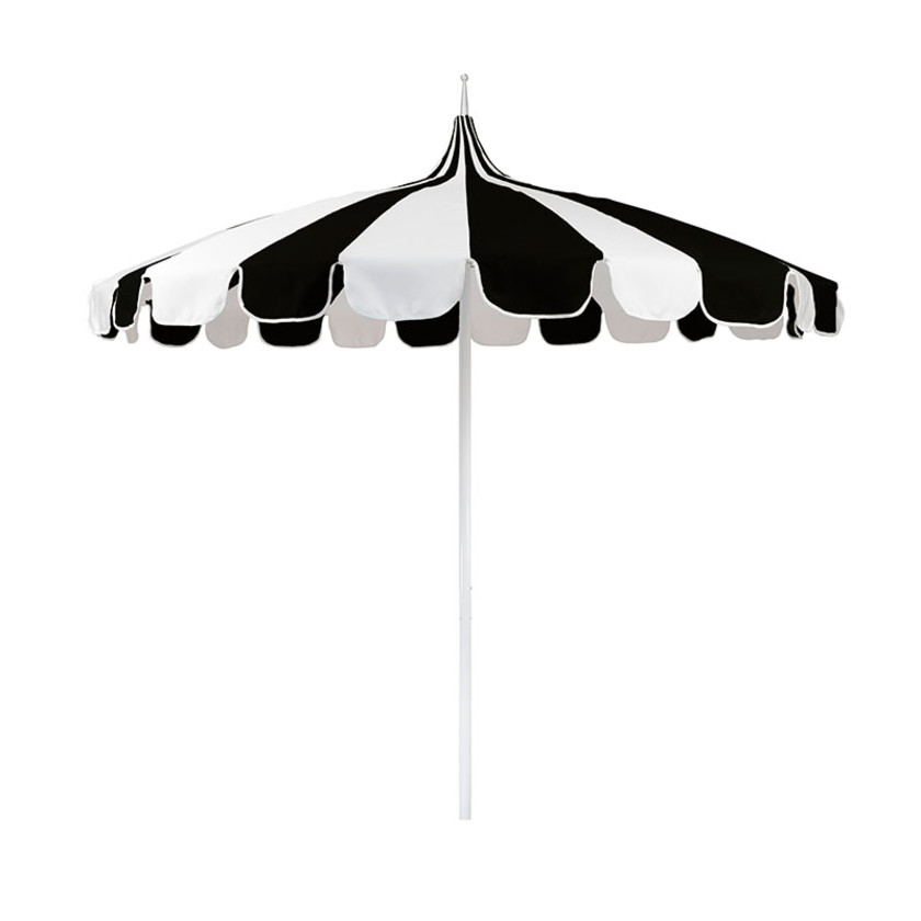 Round Two-Tone Pagoda Outdoor Patio Umbrella, Fiberglass with Push Lift