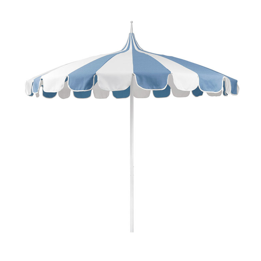 Round Two-Tone Pagoda Outdoor Patio Umbrella, Fiberglass with Push Lift
