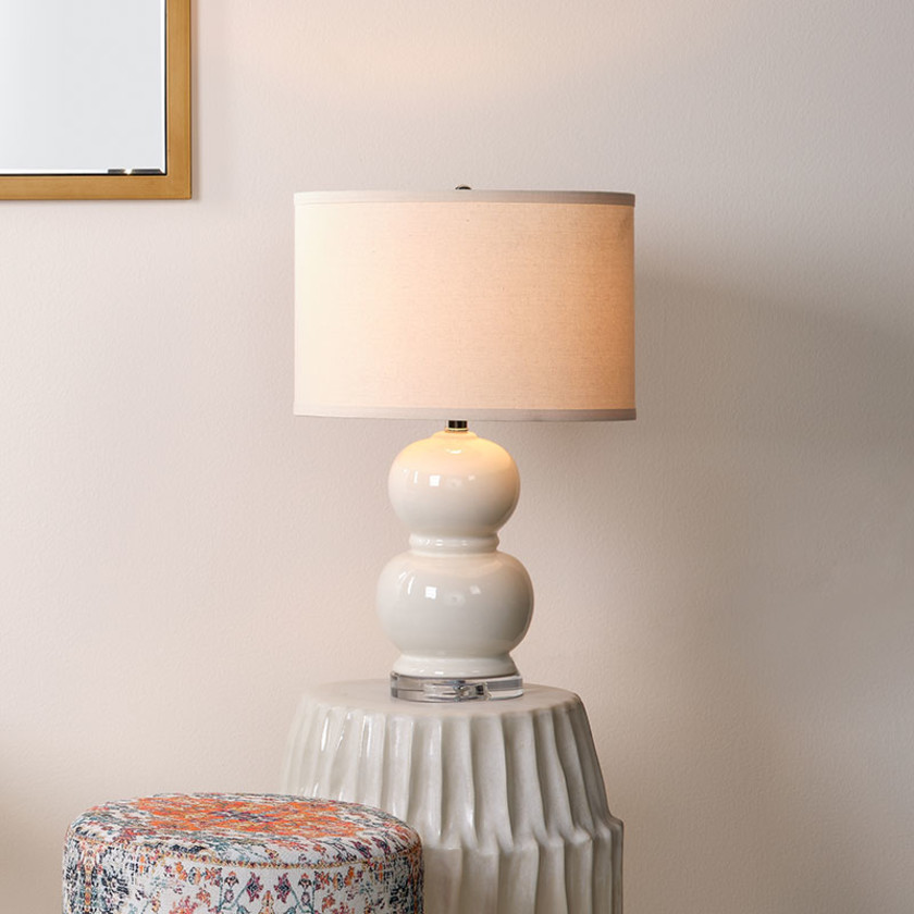 Handblown Glass Globe Table Lamp - Cream,Cream