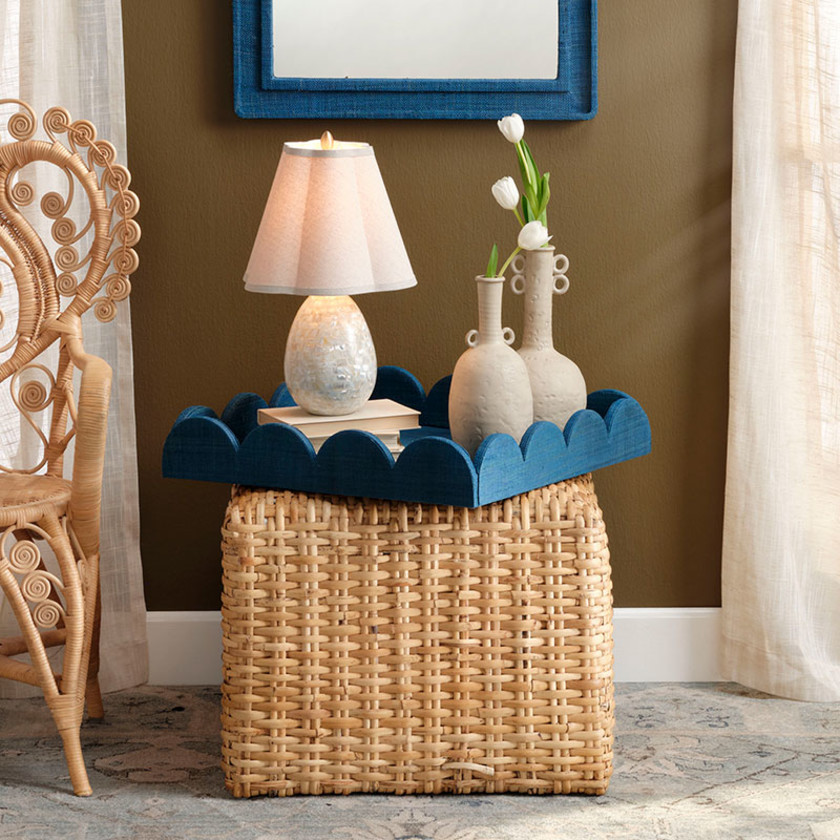 Boucle Scalloped Lamp Shade - White, Small,White