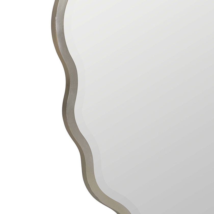 Oval Scalloped Metal Frame Wall Mirror - Silver,Silver