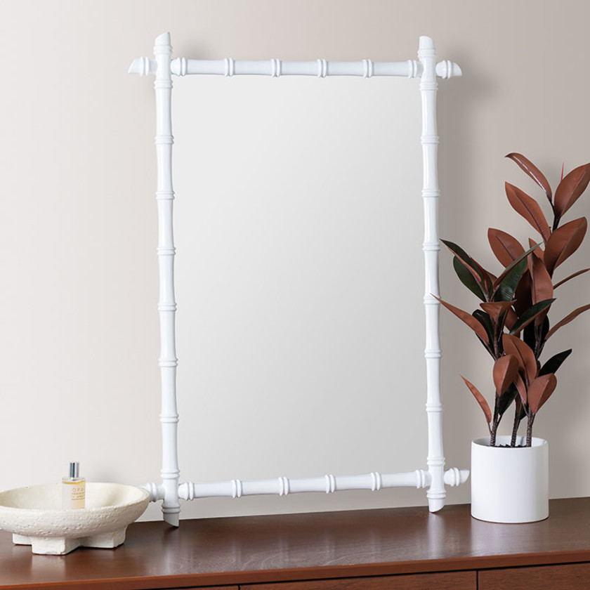 Bamboo Textured Frame Wall Mirror - White,White