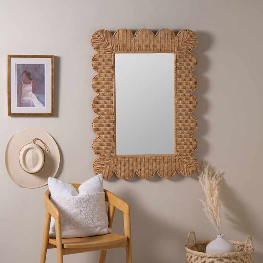 Scalloped Rattan Wall Mirror - Natural,Natural