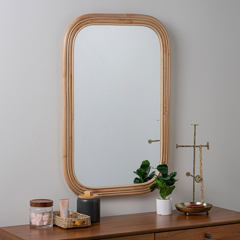 Rectangle Bamboo Textured Frame Wall Mirror - Natural,Natural