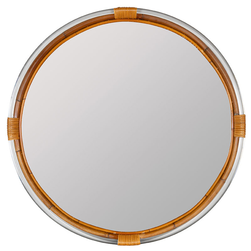 Two-Tone Round Bamboo Textured Frame Wall Mirror