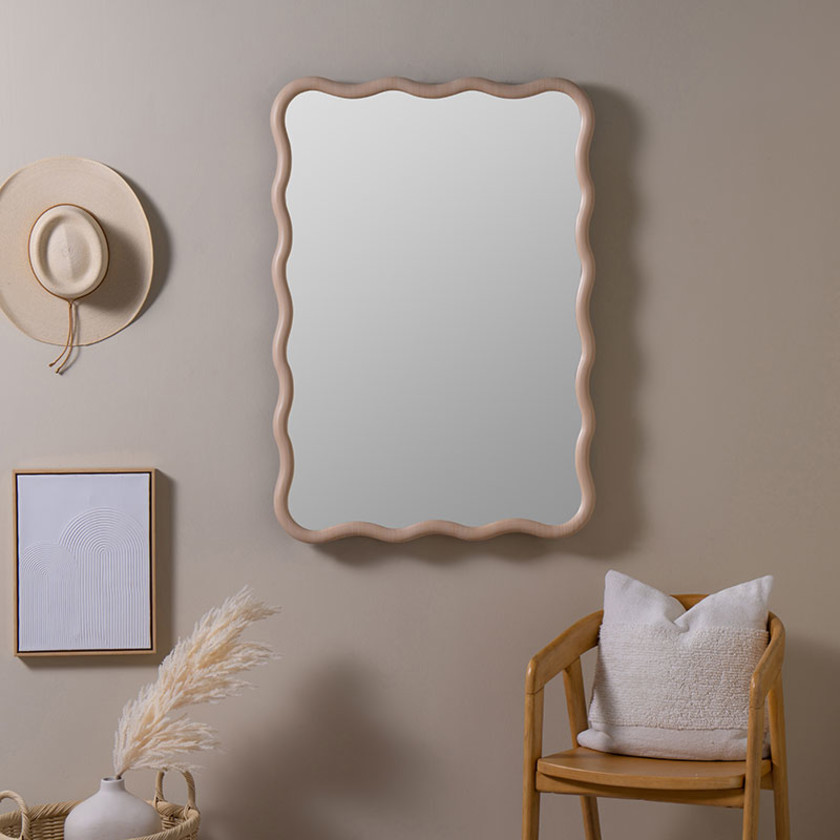 Wave Rectangle Wall Mirror - Natural,Natural