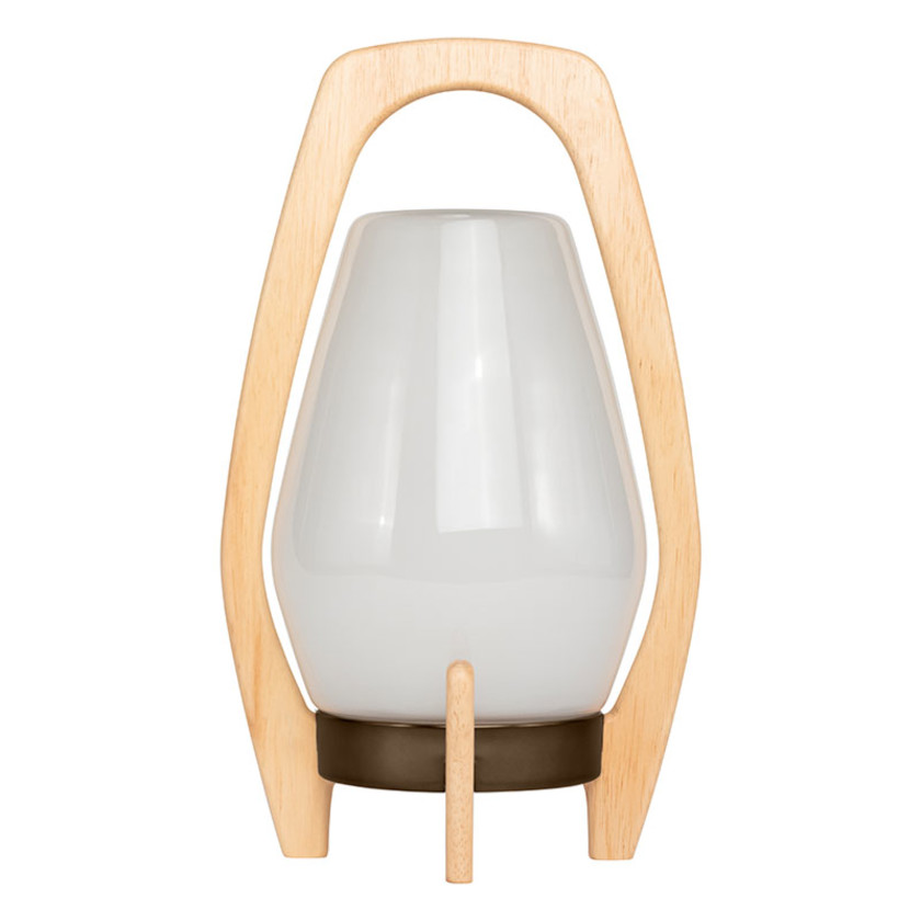 Rechargeable Wood & Handblown Glass LED Lantern,Bronze