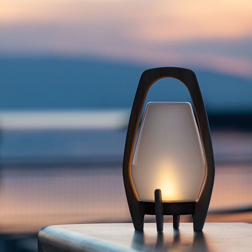 Rechargeable Wood & Handblown Glass LED Lantern