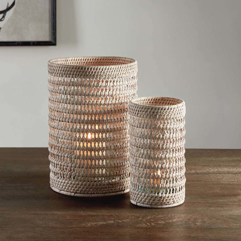 Handwoven Rattan Hurricane - White, Small,White