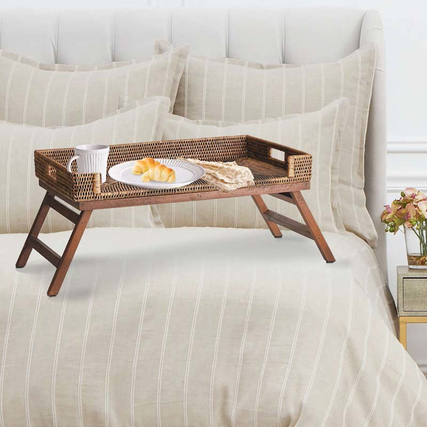 Handwoven Rattan Breakfast Tray,Brown