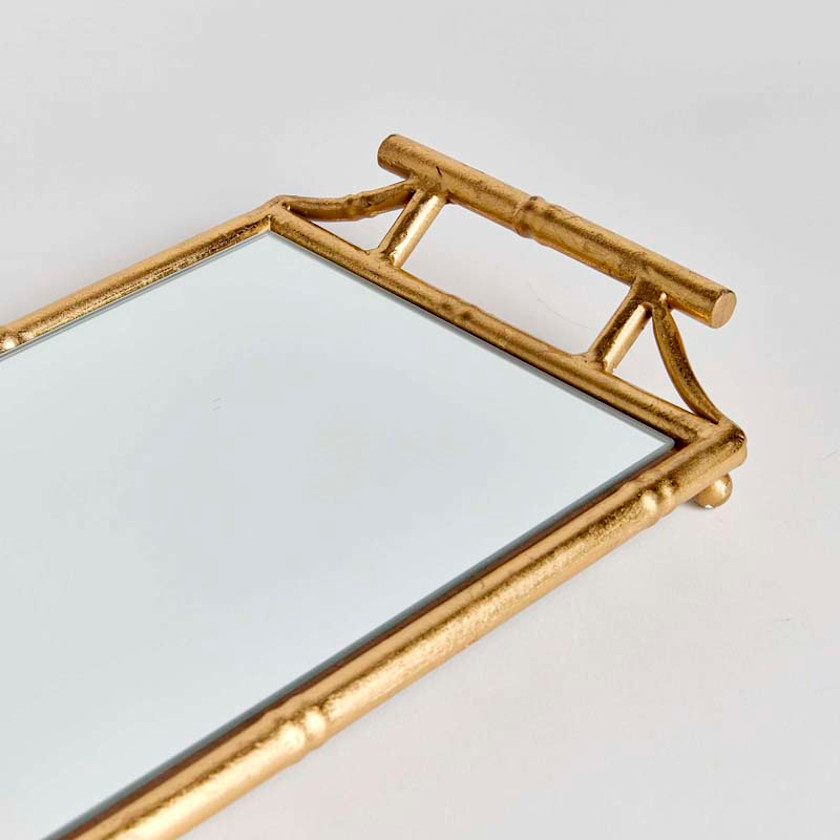 Faux Bamboo Mirrored Decor Tray,Gold