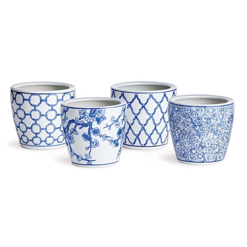 Handpainted Chinoiserie Mini Cachepots, Set of 4