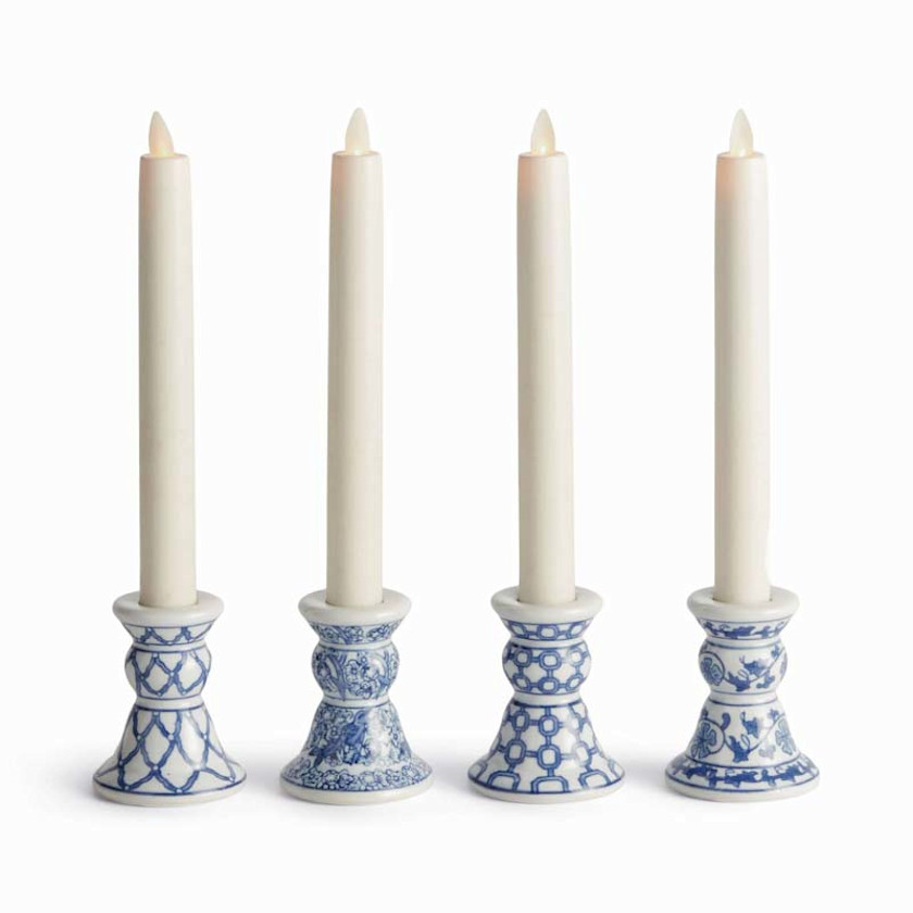 Handpainted Chinoiserie Candlestick Holders, Set of 4