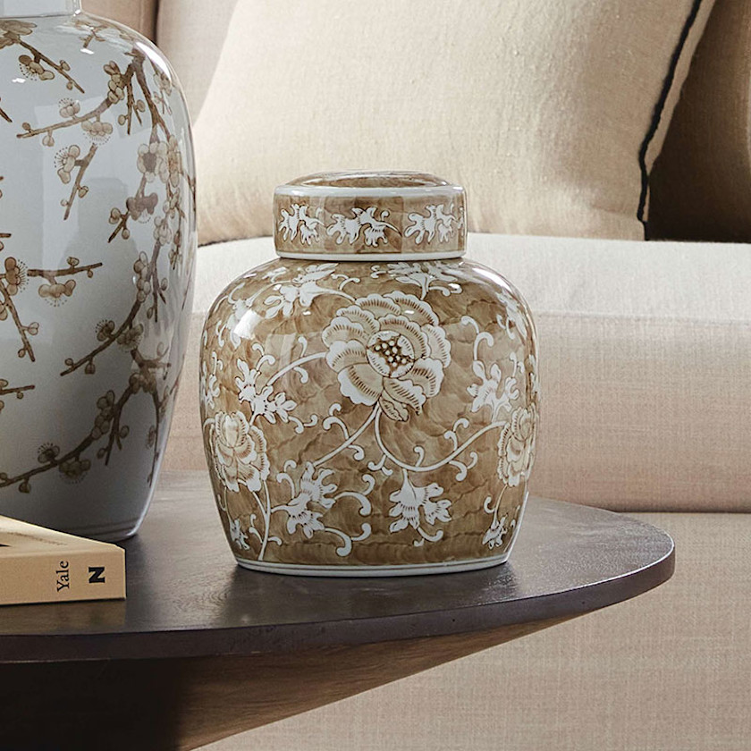 Handpainted Chinoiserie Ginger Jar,Brown