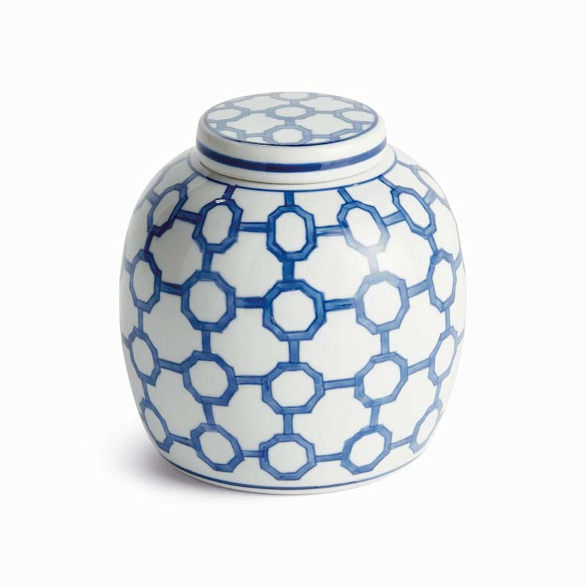 Handpainted Chinoiserie Ginger Jar - Blue, Small,Blue