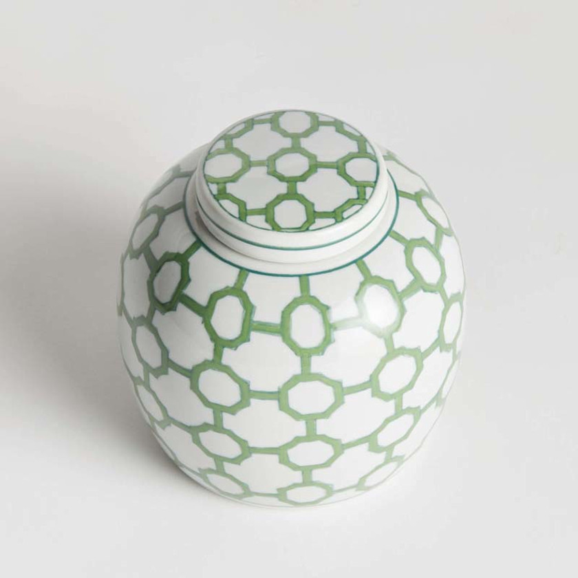 Handpainted Chinoiserie Ginger Jar,Green