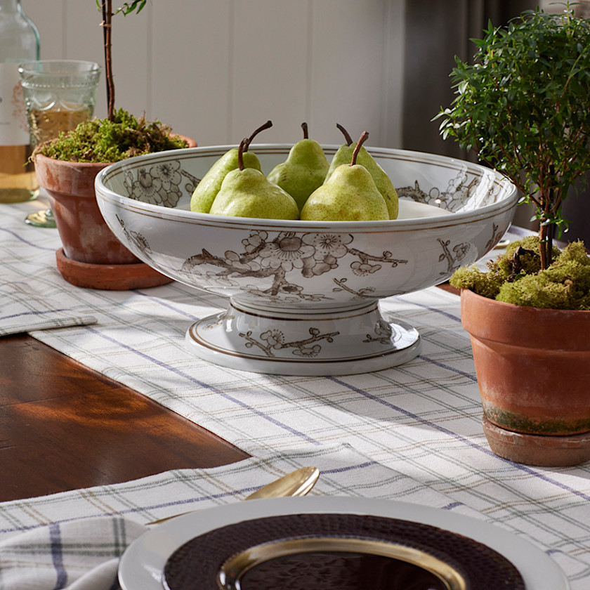 Handpainted Chinoiserie Footed Decor Bowl,Brown