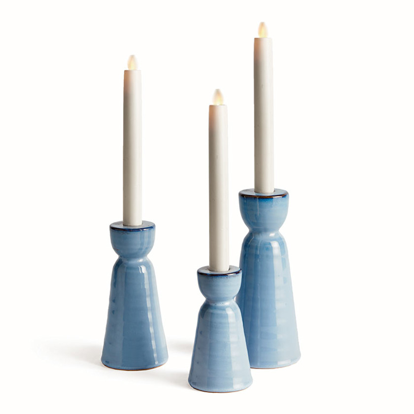 Polished Stoneware Taper Candlestick Holder, Set of 3
