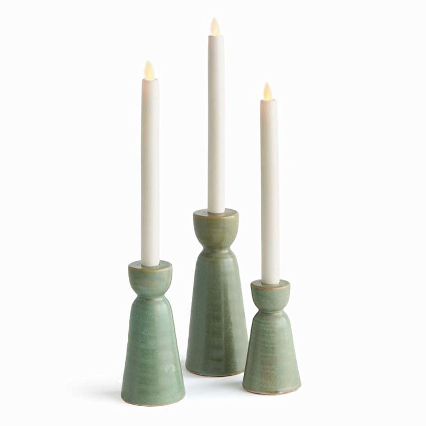 Polished Stoneware Taper Candlestick Holder, Set of 3