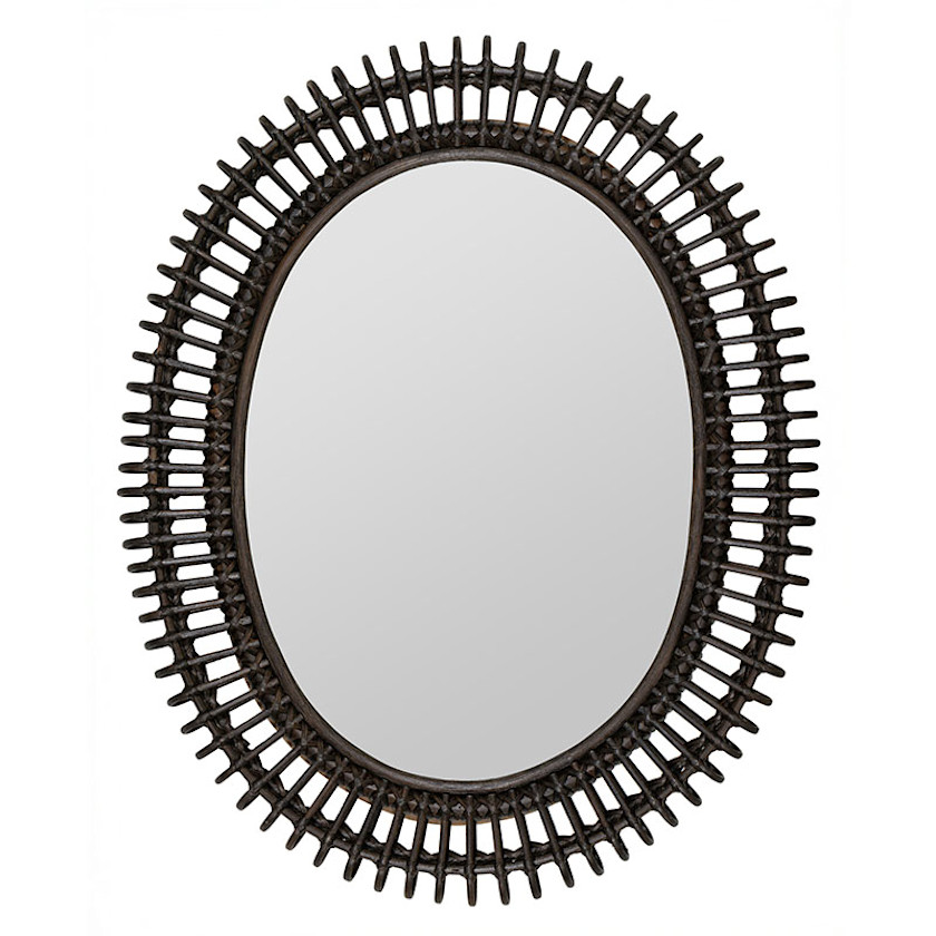 Oval Dark Rattan Wall Mirror