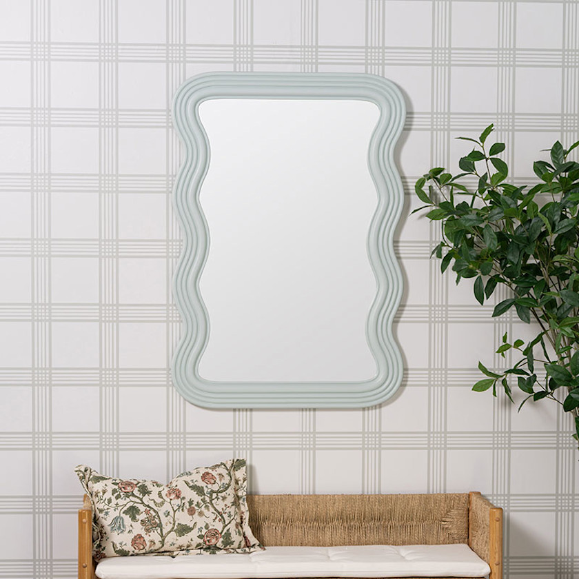 Squiggle Wall Mirror,Light Blue