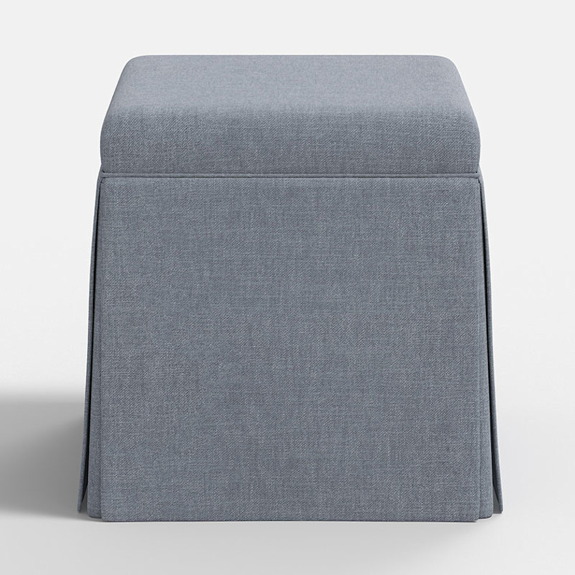 Textured Linen Skirted Storage Ottoman,Blue