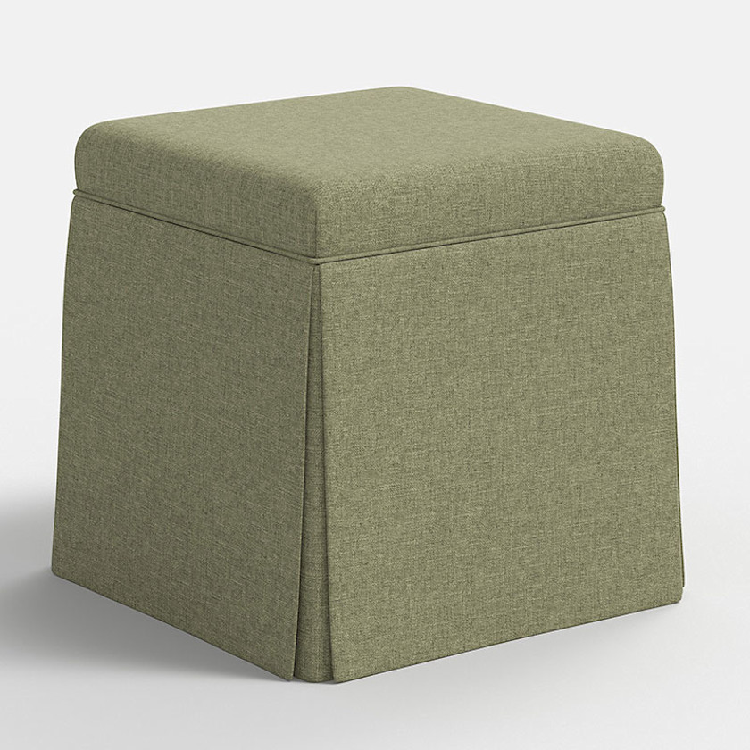 Textured Linen Skirted Storage Ottoman