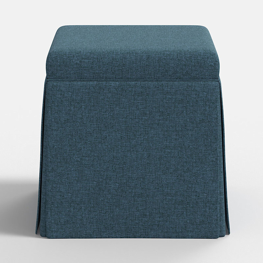 Textured Linen Skirted Storage Ottoman,Navy