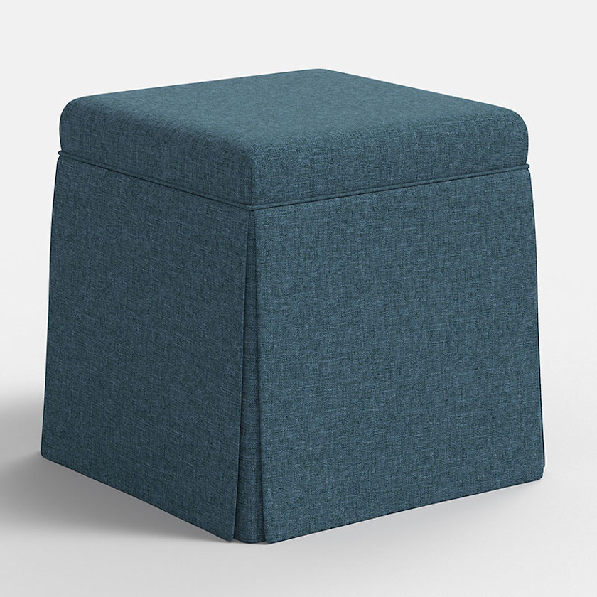 Textured Linen Skirted Storage Ottoman