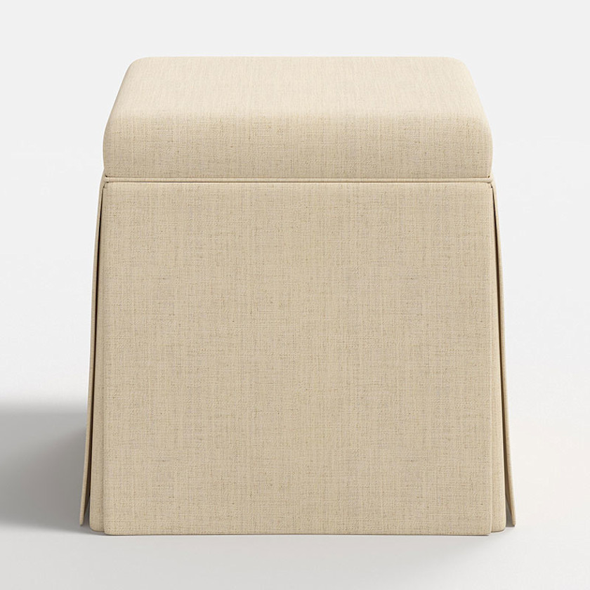Textured Linen Skirted Storage Ottoman,Oatmeal
