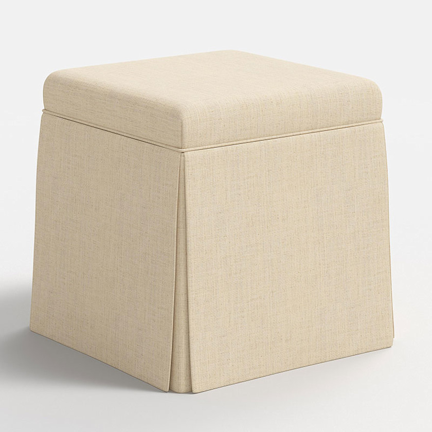 Textured Linen Skirted Storage Ottoman
