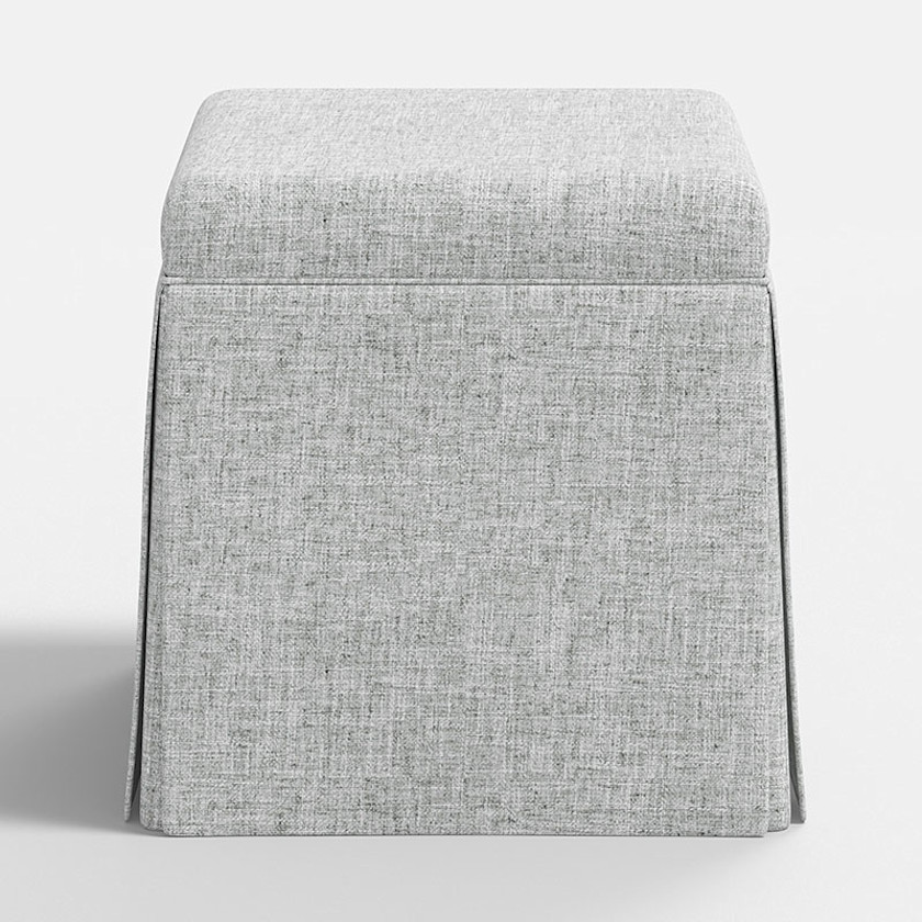 Textured Linen Skirted Storage Ottoman,Pumice