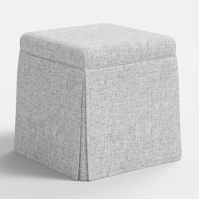 Textured Linen Skirted Storage Ottoman