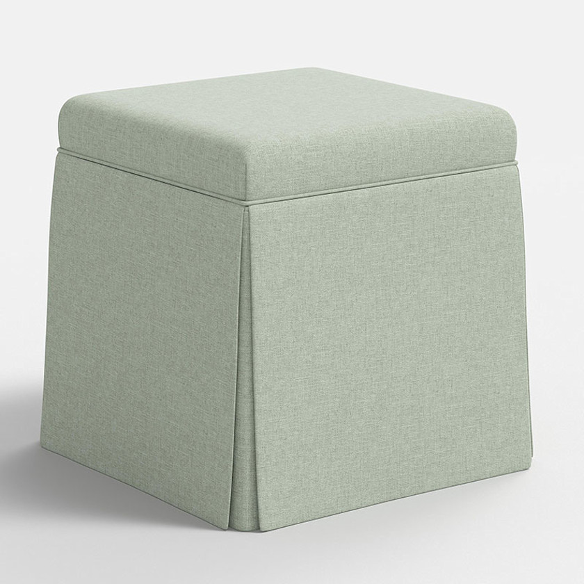 Textured Linen Skirted Storage Ottoman
