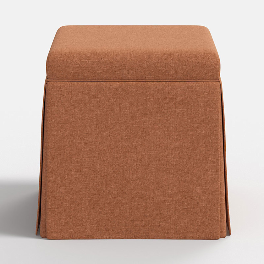 Textured Linen Skirted Storage Ottoman,Terracotta