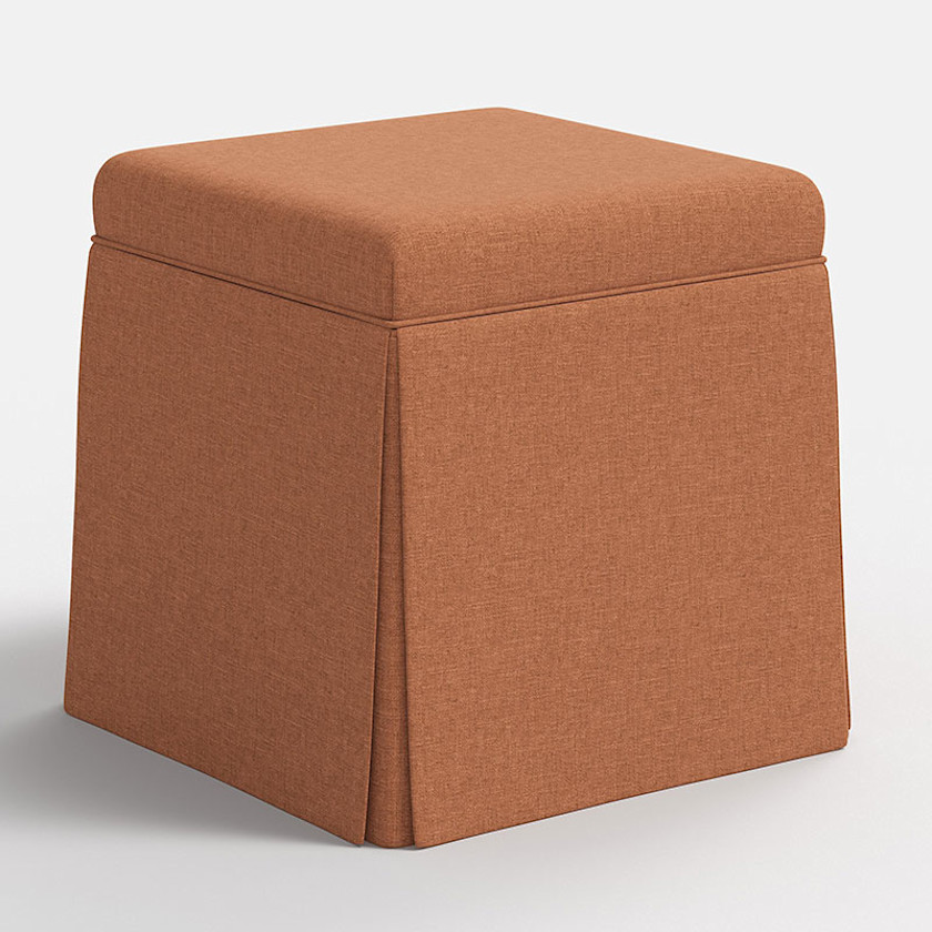 Textured Linen Skirted Storage Ottoman